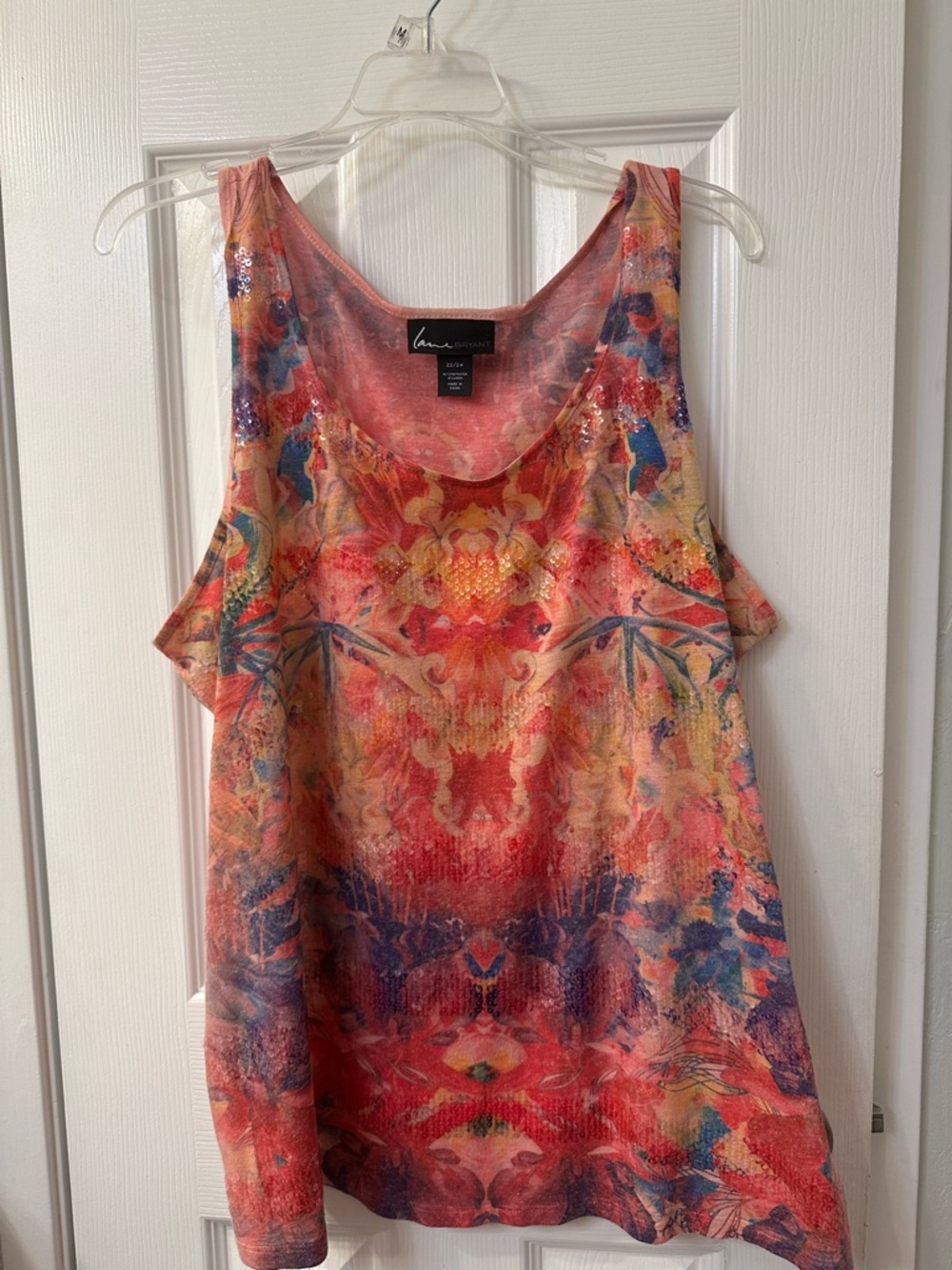Lane Bryant 22/24 Coral Multi-Color Sleeveless Tank Top with rows of sequins